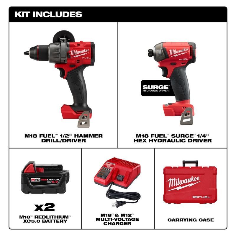 Milwaukee M18 FUEL 2-Tool Hammer Drill and SURGE Hydraulic Driver Combo Kit