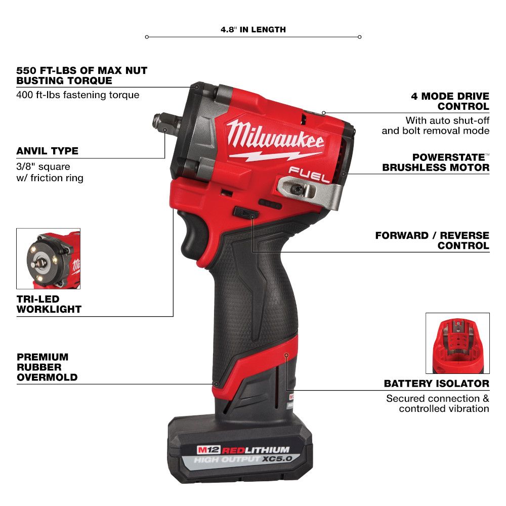 Milwaukee M12 FUEL Stubby 3/8" Impact Wrench Kit