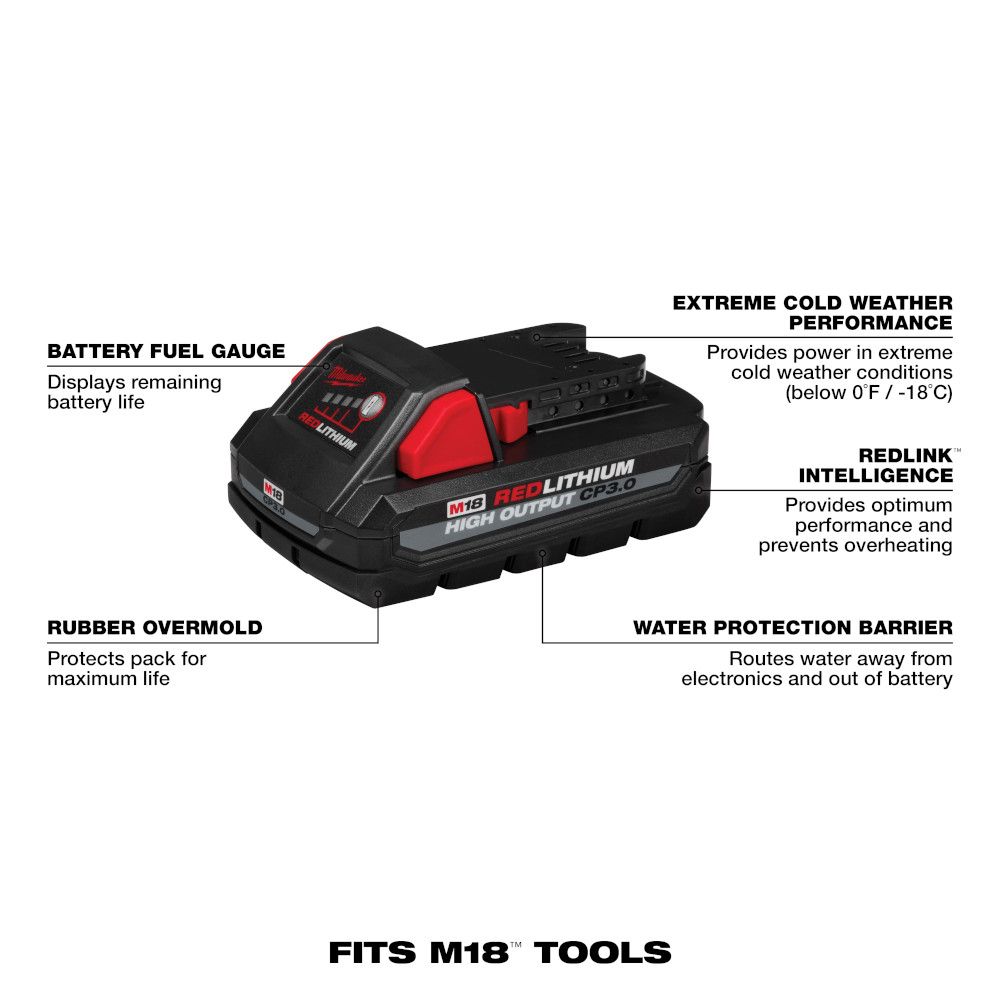 Milwaukee M18 18 Volt Lithium-Ion Cordless REDLITHIUM HIGH OUTPUT CP3.0 Battery