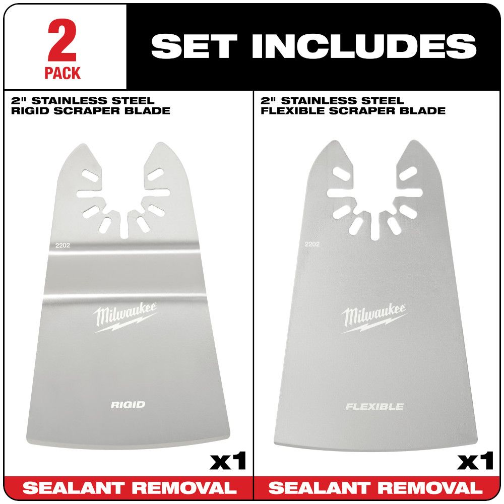 Milwaukee Oscillating Scraper Set 2pc Flex and Rigid