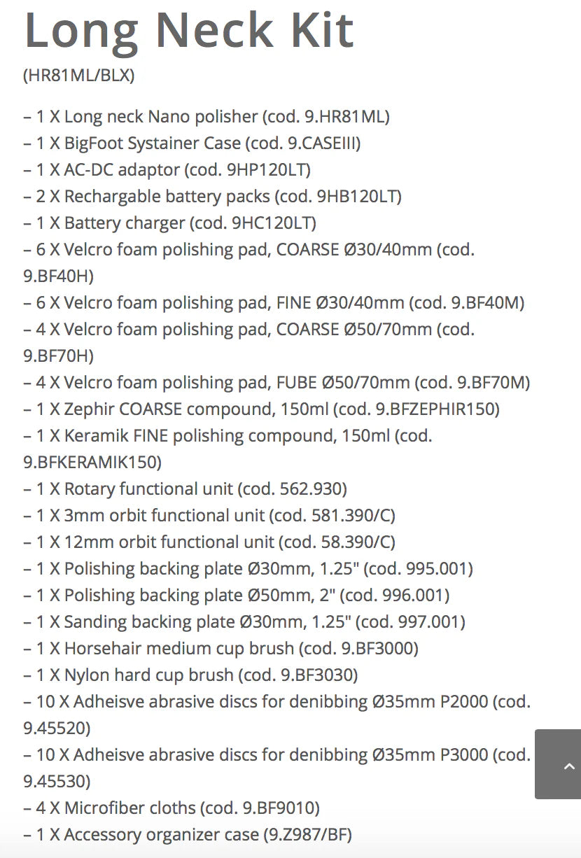 Rupes Bigfoot Nano iBrid L-DLX Long Neck Kit HR81ML