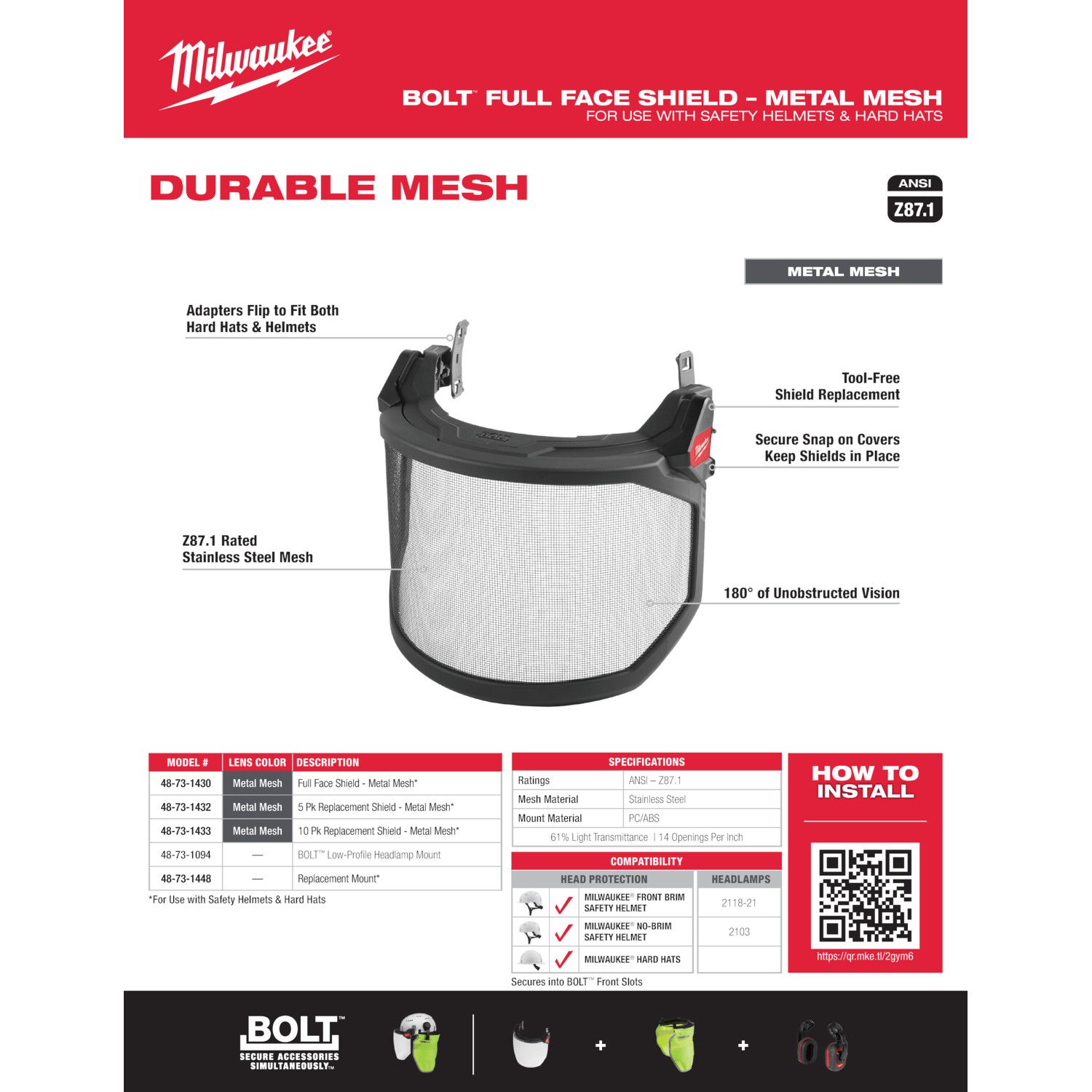 Milwaukee BOLT Mesh Full Face Shield