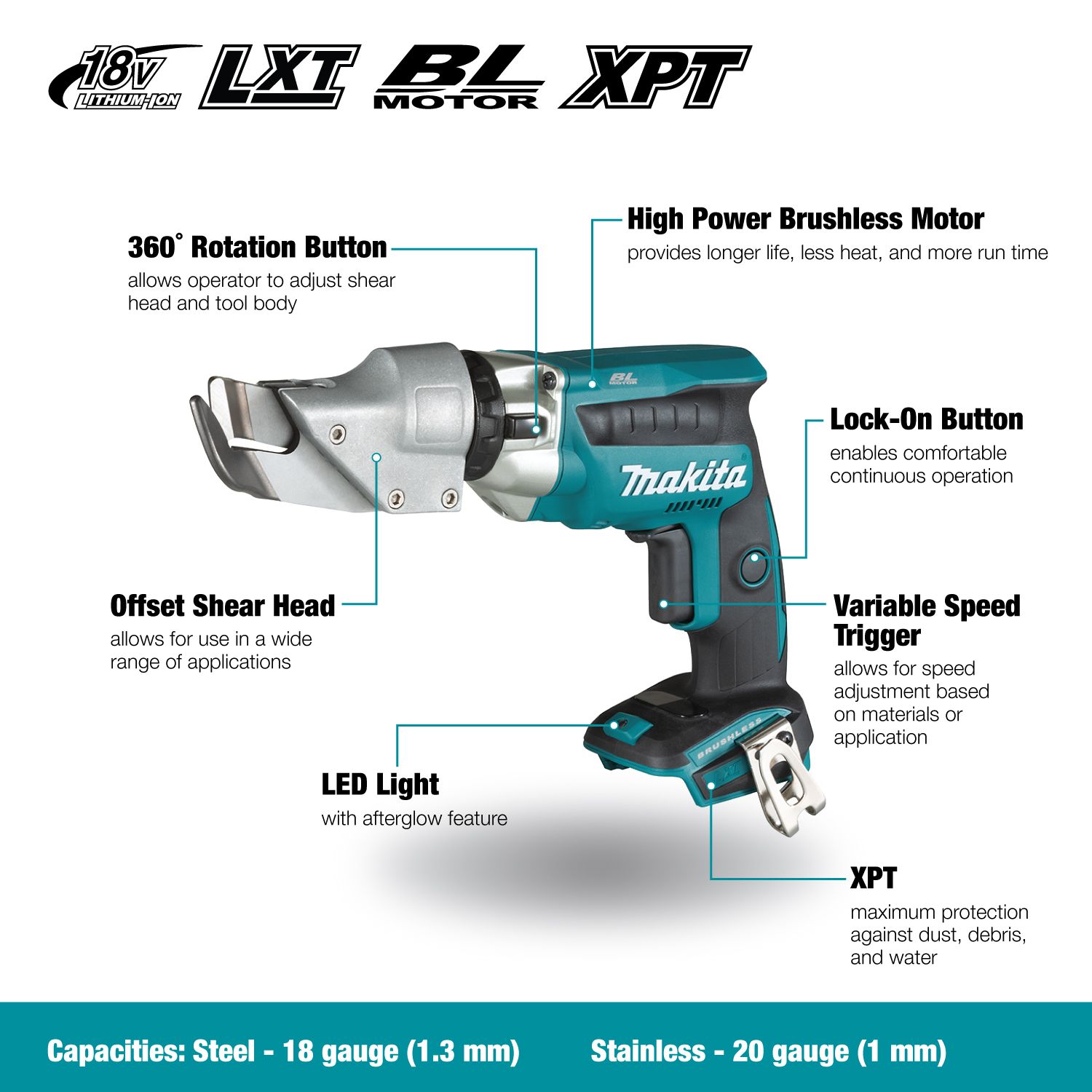 Makita 18V Cordless 18ga Offset Shears with Brushless Motor - Tool Only