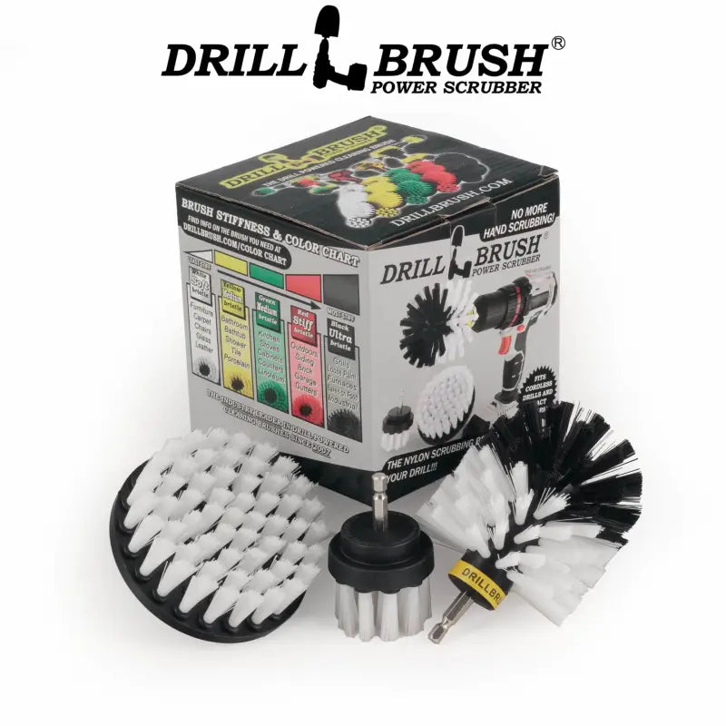 Drill Brush Accessory DRILL BRUSH KIT – WHITE (2″ROUND, 4″ FLAT, 4″ BULLET) ** DRILL NOT INCLUDED**