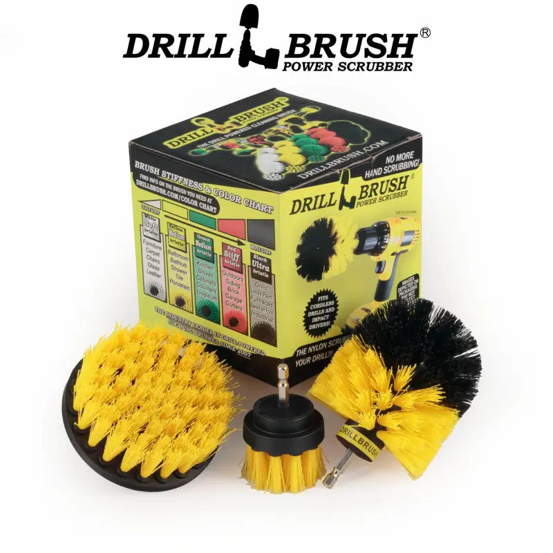 Drill Brush Accessory DRILL BRUSH KIT – YELLOW (2″ROUND, 4″ FLAT, 4″ BULLET) -** DRILL NOT INCLUDED**