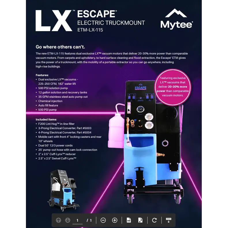 Meticulous Detailing Inc. Mytee - Escape® Electric Truckmount ETM-LX