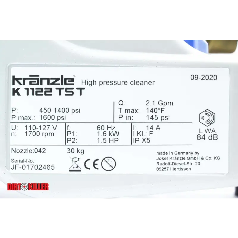 Kranzle Wash Equipment Kränzle 1122TST 1400 PSI 2.1 GPM Electric Pressure Washer ***
