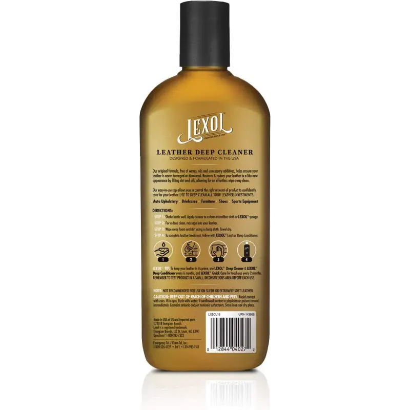 Lexor Lexol Leather Cleaner, pH-Balanced for Use on Leather Apparel, Furniture, Auto Interiors, Shoes, Handbags and Accessories, 16.9 oz