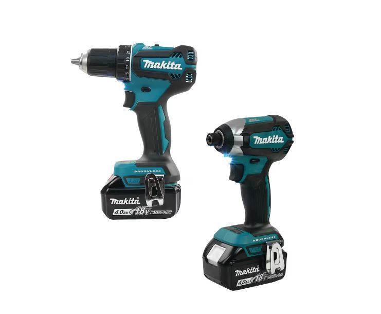 Makita 18V LXT Brushless Cordless Drill-Driver & Impact Driver Kit with 2x4.0ah Batteries, Charger & Bag