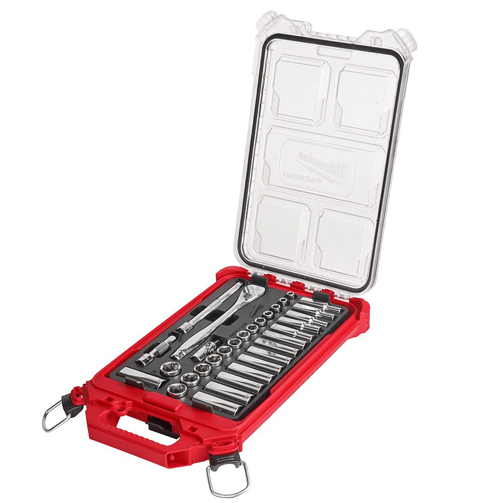 Milwaukee 3/8 in. Ratchet and Socket Set in PACKOUT - Metric - 32 Piece