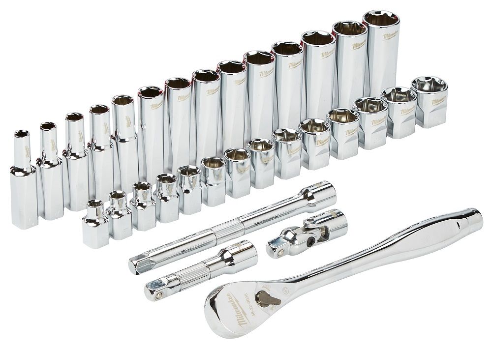 Milwaukee 3/8 in. Drive Ratchet & Socket Set - Metric - 32 Piece