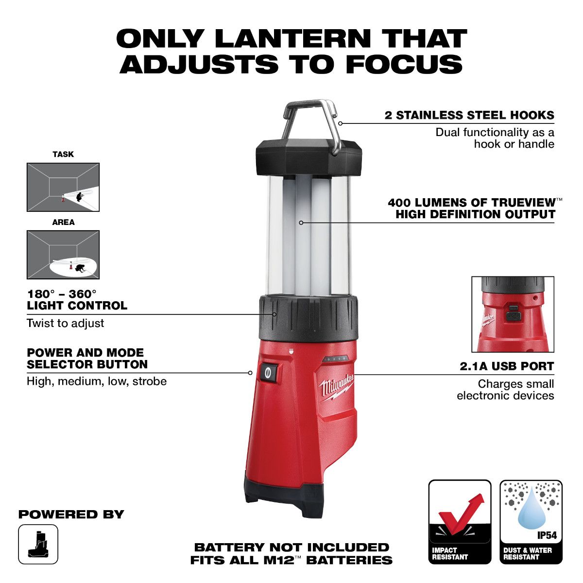 Milwaukee M12 12 Volt Lithium-Ion Cordless 12 Volt Cordless Lithium-Ion LED Lantern - Tool Only