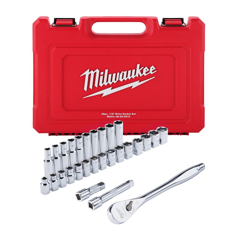 Milwaukee 1/2 inch Socket Wrench Set Metric - 28pc