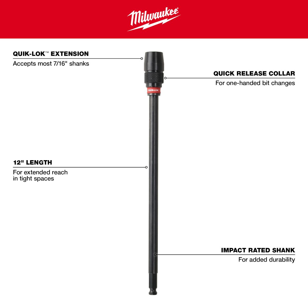 Milwaukee 12 in. x 7/16 in. Universal Quik-Lok Extension