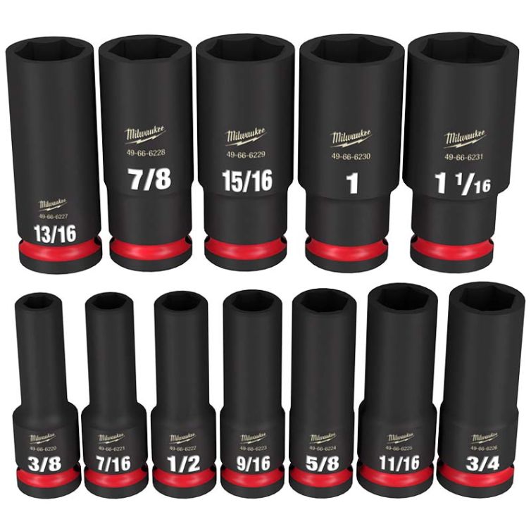 Milwaukee 12pc SHOCKWAVE Impact Duty 1/2" Drive SAE Deep 6 Point Socket Set