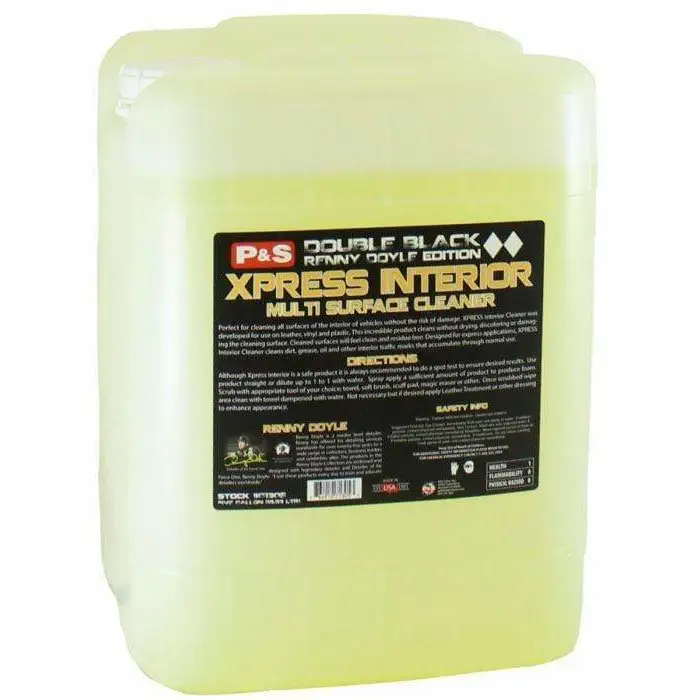 P&S Double Black Renny Doyle Collection Auto Products 5 gallon P&S Xpress Interior Cleaner for cleaning all leather, vinyl, and plastic interior vehicle