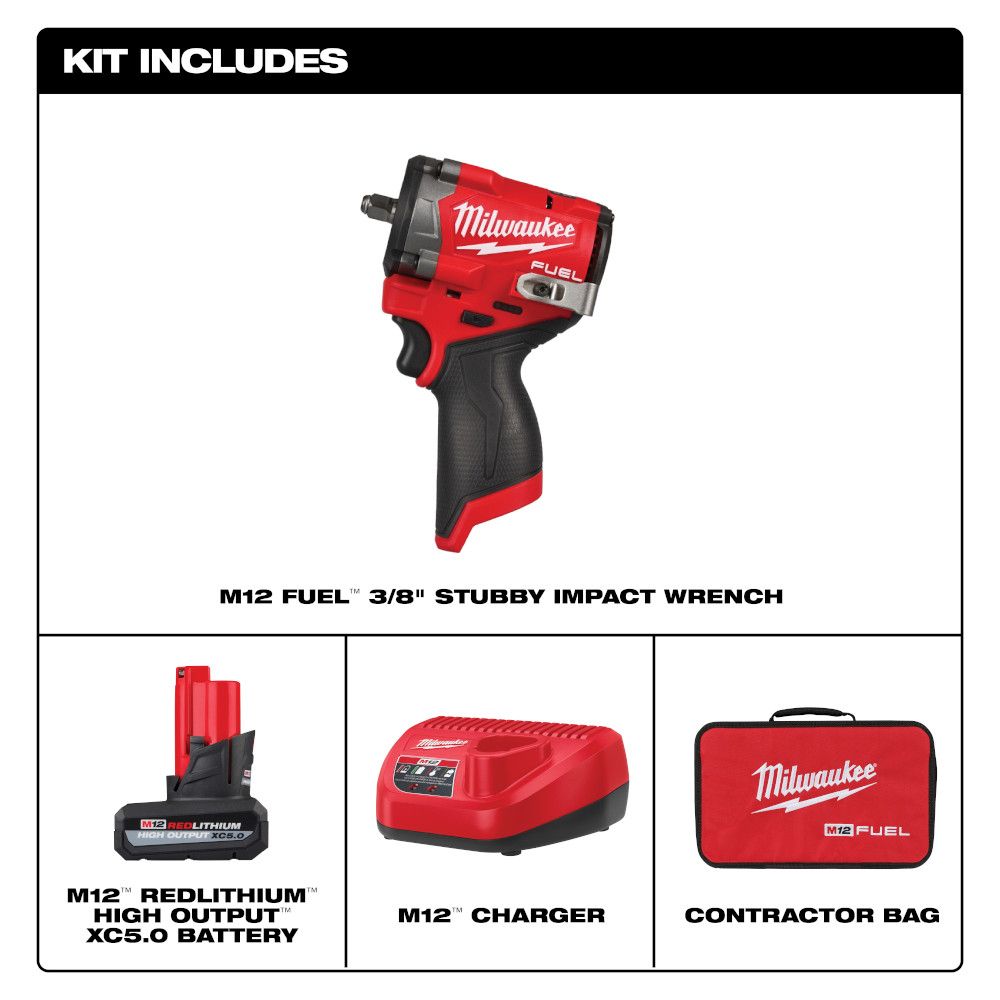 Milwaukee M12 FUEL Stubby 3/8" Impact Wrench Kit
