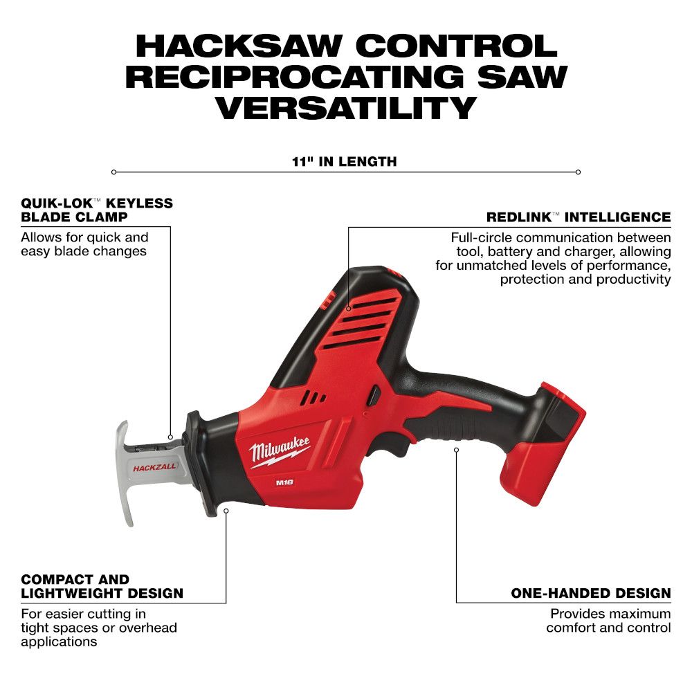 Milwaukee M18 18 Volt Lithium-Ion Cordless HACKZALL One-Handed Reciprocating Saw - Tool Only