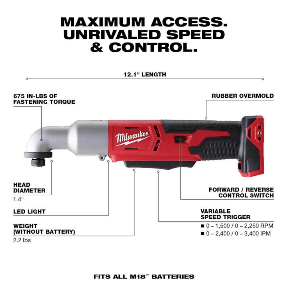 Milwaukee M12 12 Volt Lithium-Ion Cordless 1/4 in. Hex Right Angle Impact Driver - Tool Only