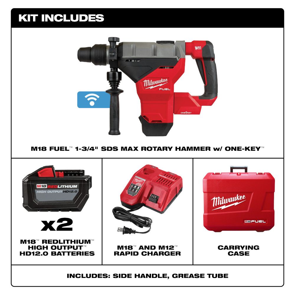 Milwaukee M18 FUEL 18 Volt Lithium-Ion Brushless Cordless 1-3/4 in. SDS MAX Rotary Hammer with One Key Kit