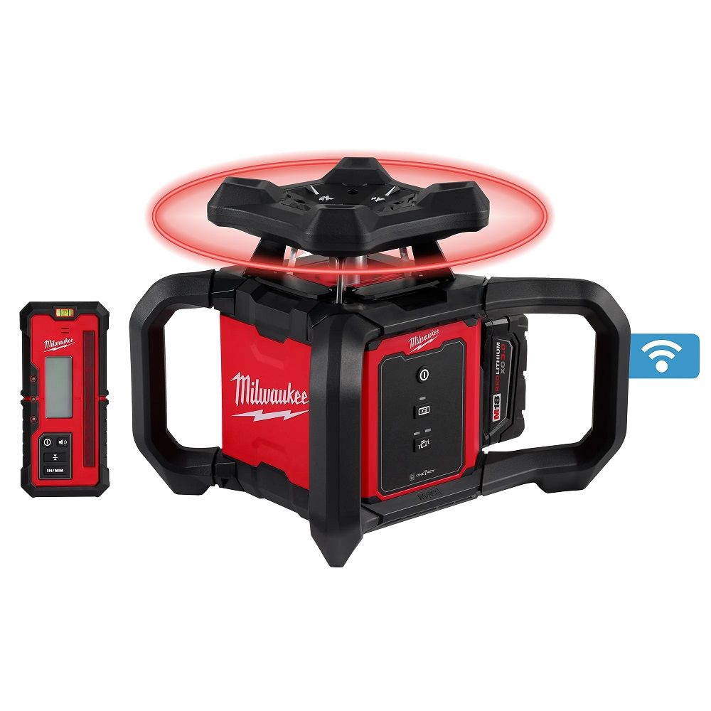 Milwaukee M18 Red Exterior Rotary Laser Level Kit with Receiver Tripod and Grade Rod