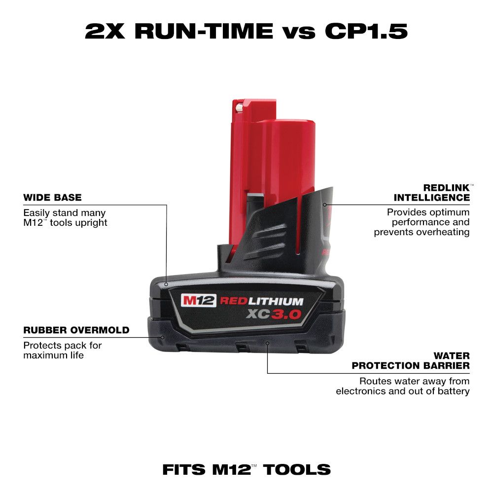 Milwaukee M12 REDLITHIUM XC 3.0 Ah High Capacity Battery Pack