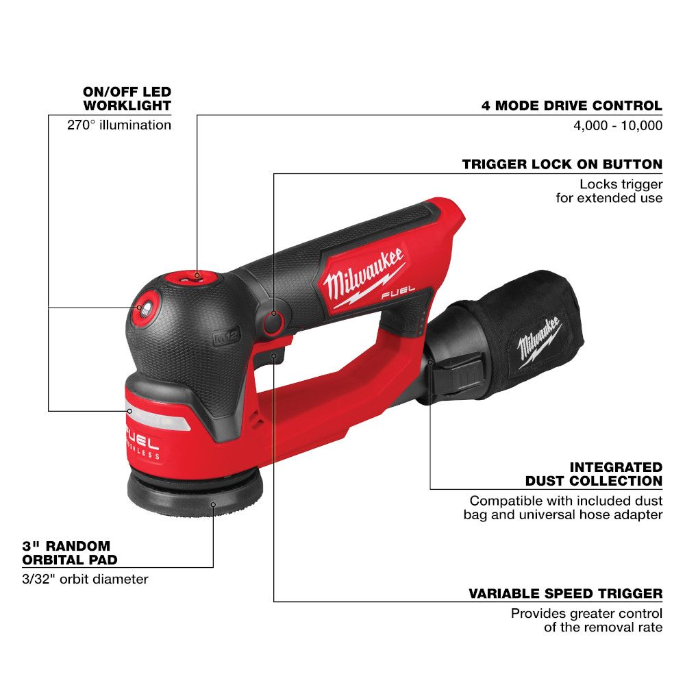 Milwaukee M12 3" Random Orbital Sander