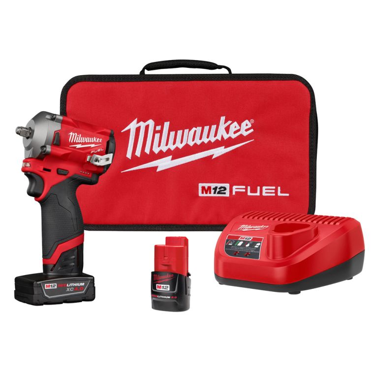 Milwaukee M12 FUEL 12 Volt Lithium-Ion Brushless Cordless Stubby 3/8" Impact Wrench Kit
