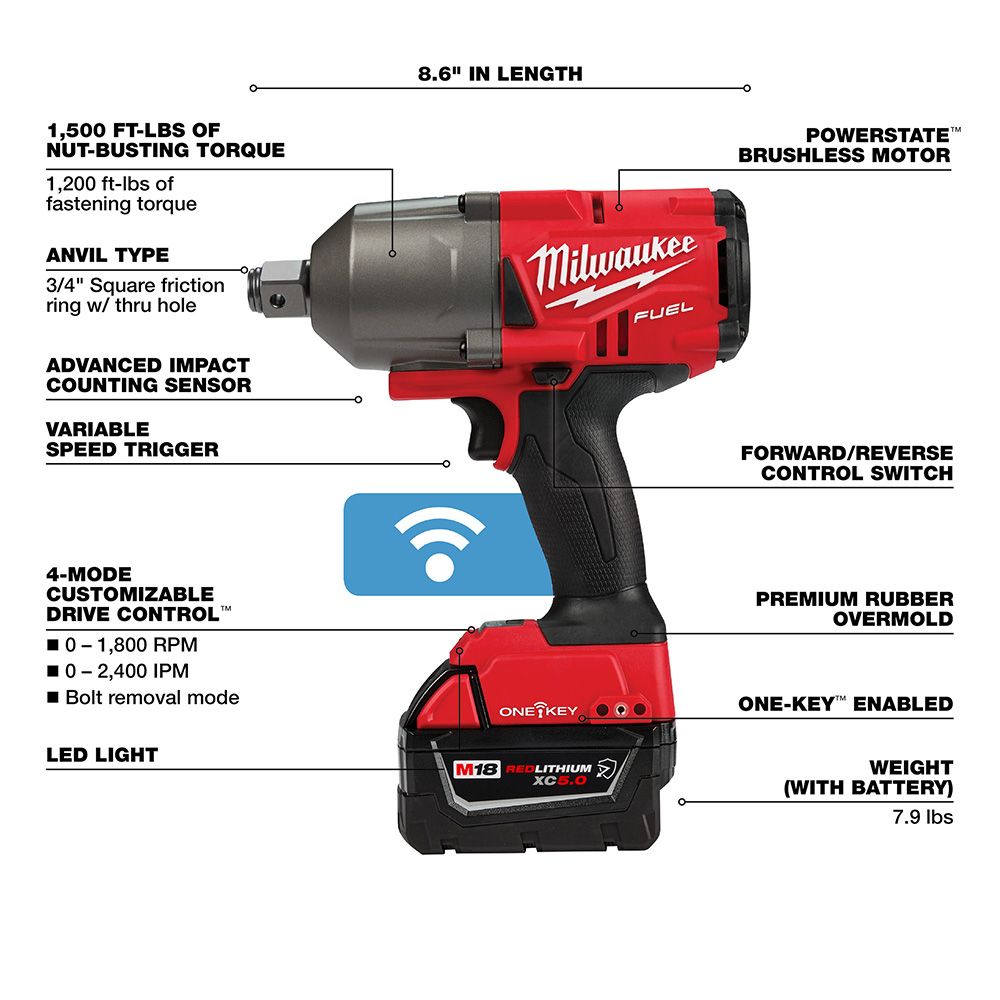 Milwaukee M18 FUEL w/ ONE-KEY High Torque Impact Wrench 3/4" Friction Ring Kit