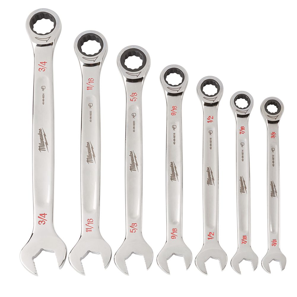 Milwaukee Ratcheting Combination Wrench Set - SAE - 7 Piece
