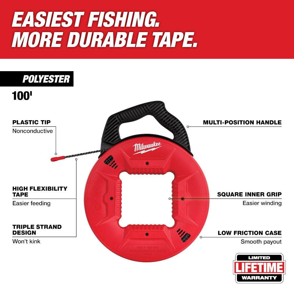 Milwaukee 100 ft. Polyester Fish Tape with Non-Conductive Tip