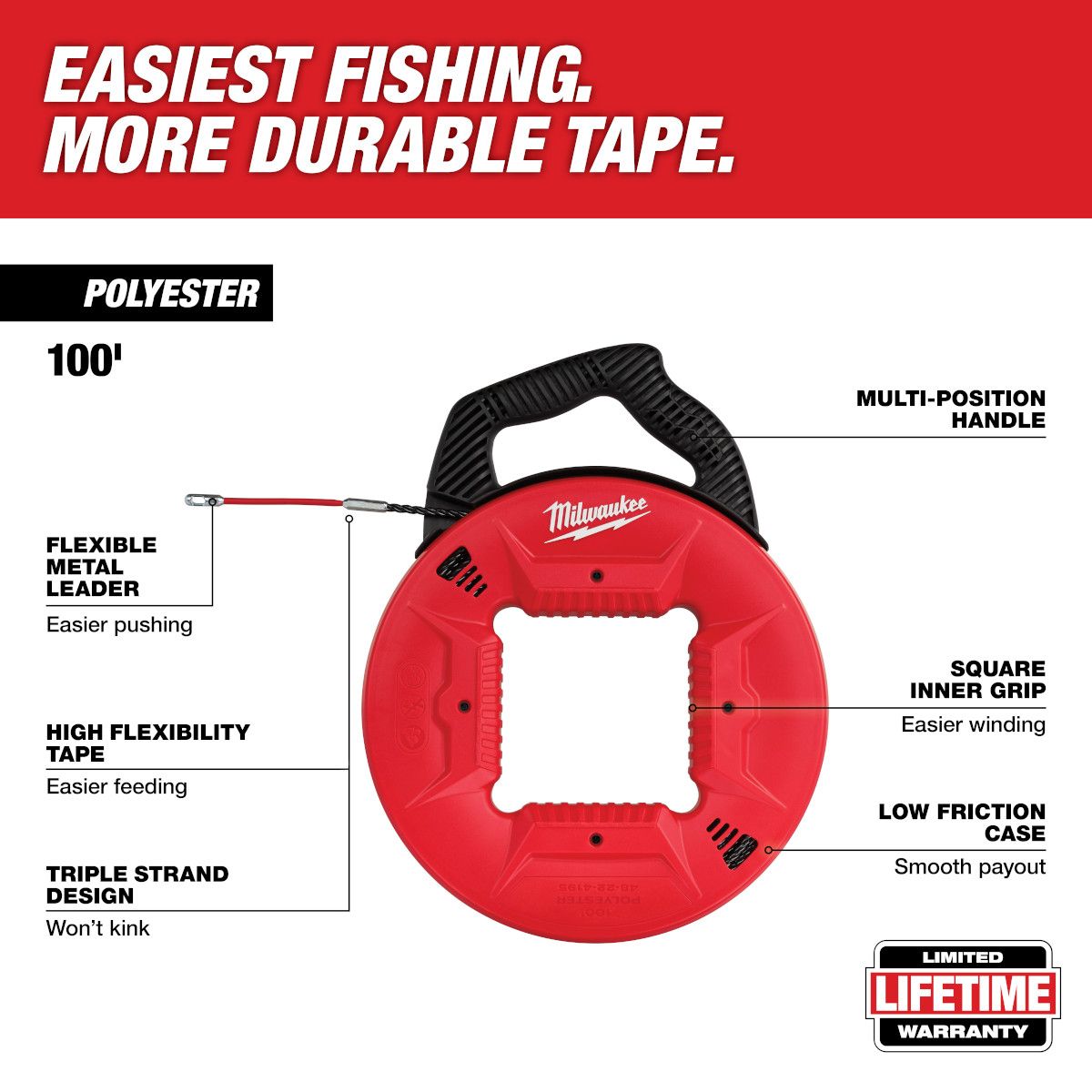 Milwaukee 100 ft. Polyester Fish Tape with Flexible Metal Leader
