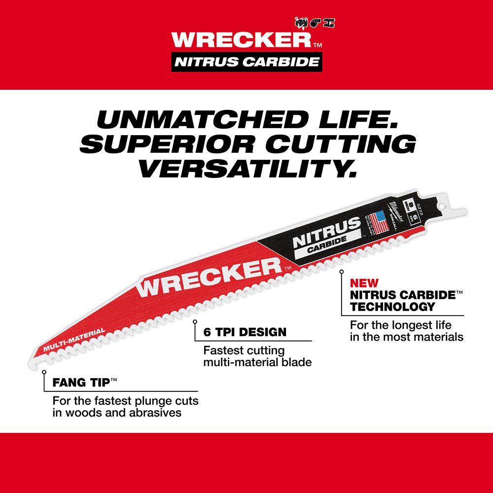 Milwaukee 9" The WRECKER with NITRUS CARBIDE 5PK